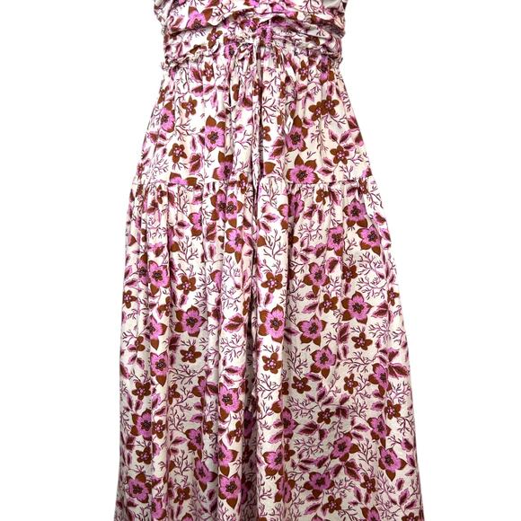 Jason WU Halter Strapless Floral Smocked Midi Dress in Pink Brown Women's Small - Picture 7 of 15